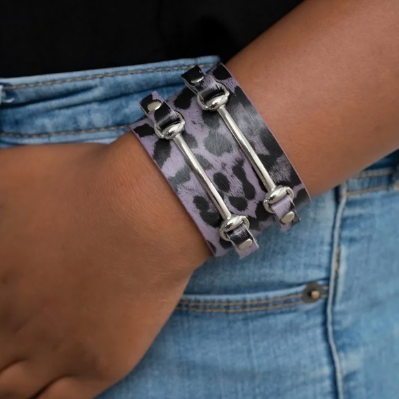 Wide 90s Fashion Jewelry Trend Accessories Purple Animal Print Wrap Bracelet - Picture 1 of 4